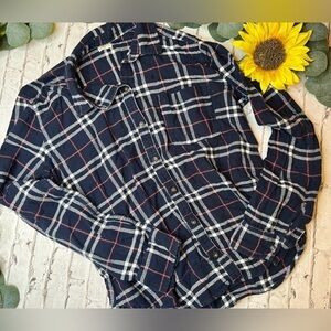 Hollister Flannel Button Up Shirt Pink Blue Plaid L Large